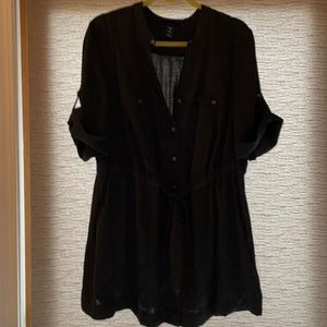 Lane Bryant 18/20 black mandarin collar button tie front long top